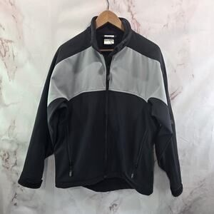 NRS Jacket Mens Small Black Gray Softshell Windbreaker Zip Fleece North Shore
